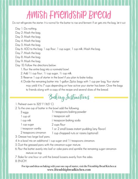 Amish Friendship Bread Printable Instructions